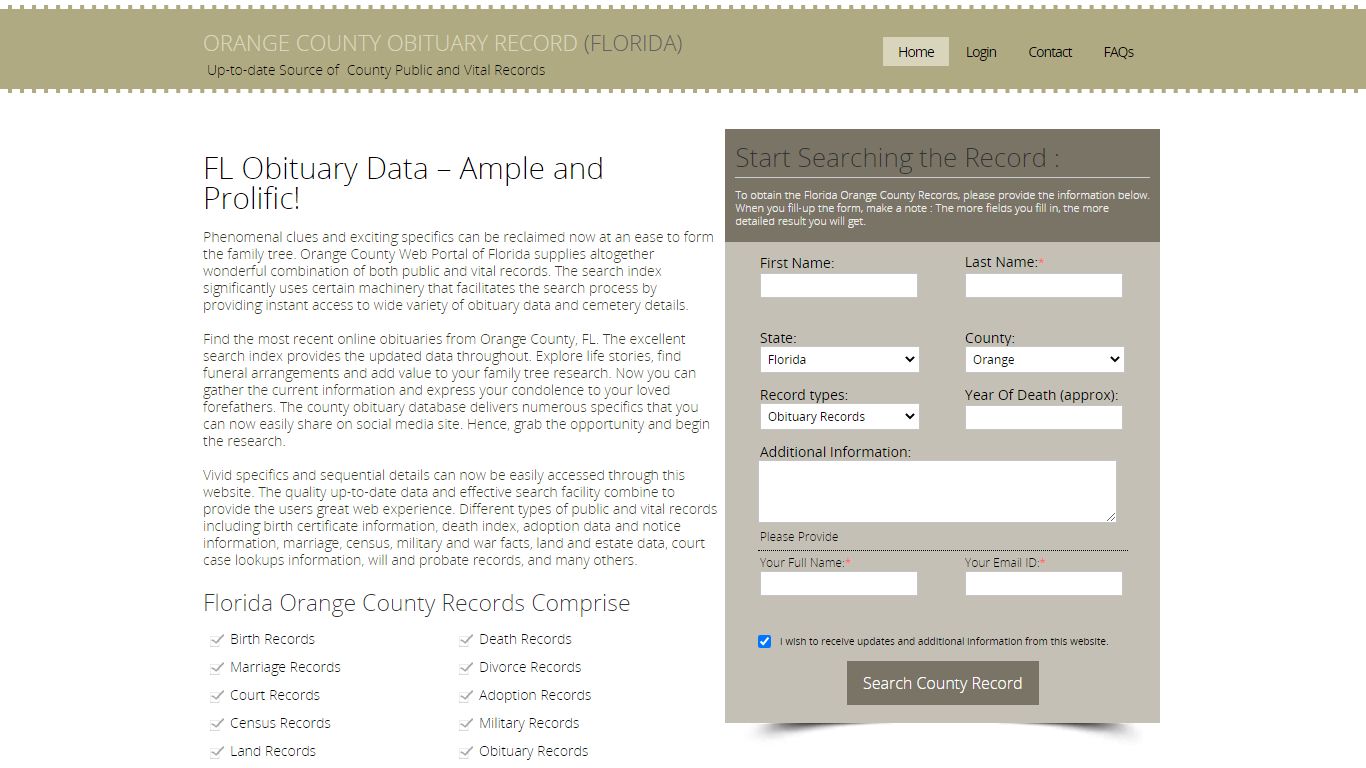 Orange County, Florida Obituary Death Notice Index